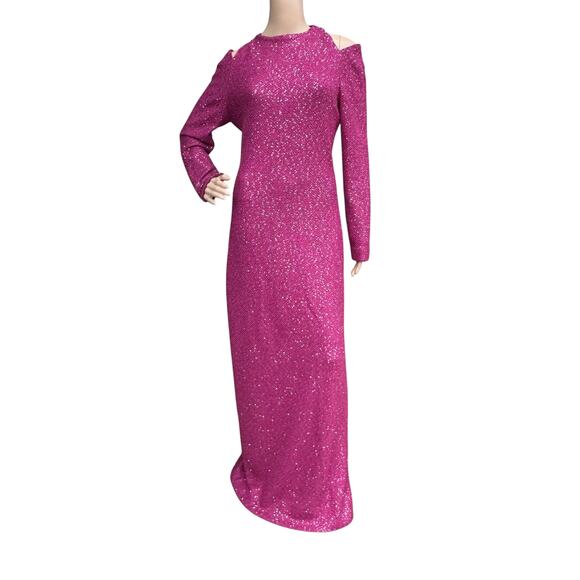 St. John Sequin Knit Cold Shoulder Gown Pre-Fall 2019 Pink Formal Dress Size 16